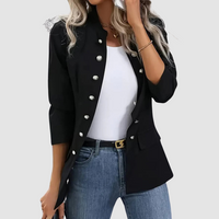 Lea | Damen Stilvoller Zweireihiger Blazer – Schwarz