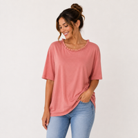 Lena | Damen Lockere Leichte Kurzarm Bluse – Dunkelrosa