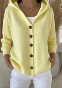 Isabel | Damen Casual Kapuze Strickjacke – Hellgelb