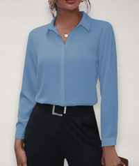 Marie | Damen Elegante Langarm Bluse – Blau