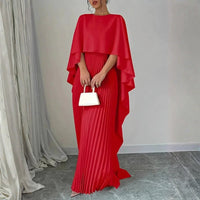 Lilou | Plissee Maxikleid mit Cape für Feste – Rot