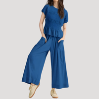Lirette | Damen Zweiteiler Peplum Top Weite Hose Set – Blau