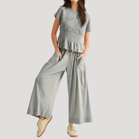 Lirette | Damen Zweiteiler Peplum Top Weite Hose Set – Grau