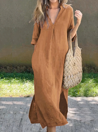 Lockeres bequemes Sommerkleid für Damen | Midi – Khaki