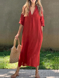 Lockeres bequemes Sommerkleid für Damen | Midi – Rot