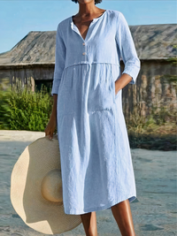 Luftiges langärmeliges Sommerkleid für Damen | Midi – Blau