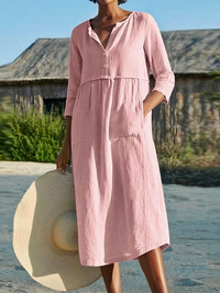 Luftiges langärmeliges Sommerkleid für Damen | Midi – Rosa