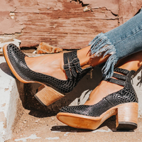 Luisa | Damen Lässige Blockabsat Riemchen-Pumps – Schwarz