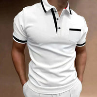 Herren Kragen mit Brusttasche Poloshirt – Weiß