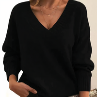 Sabine | Damen Kaschmir V-Ausschnitt Pullover – Schwarz