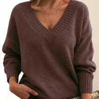 Sabine | Damen Kaschmir V-Ausschnitt Pullover – Braun