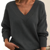 Sabine | Damen Kaschmir V-Ausschnitt Pullover – Dunkelgrau