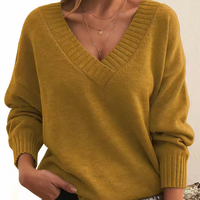 Sabine | Damen Kaschmir V-Ausschnitt Pullover – Gold