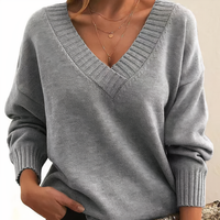 Sabine | Damen Kaschmir V-Ausschnitt Pullover – Grau