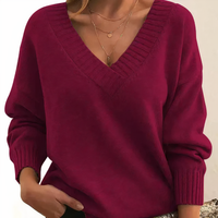 Sabine | Damen Kaschmir V-Ausschnitt Pullover – Rot