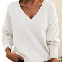 Sabine | Damen Kaschmir V-Ausschnitt Pullover – Weiß