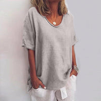 Blusenshirt für Damen - Luftiges T-Shirt mit weitem Hals für Sommer – Grau