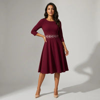 Franziska | Damen Tailliertes Ausgestelltes Midi-Kleid – Rot