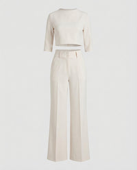 Maiken | Damen Zweiteiler Crop Top Weite Hose Set – Weiß