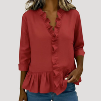 Malena | Damen Rüschen Langarm Bluse – Rot