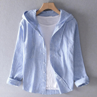 Malia | Lockere Leinenbluse mit Kapuze – Hellblau