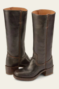 Manuela | Damen Kniehohe Blockabsatz Lederstiefel – Dunkelbraun