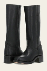 Manuela | Damen Kniehohe Blockabsatz Lederstiefel – Schwarz