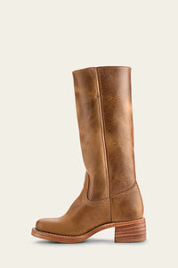 Manuela | Damen Kniehohe Blockabsatz Lederstiefel – Braun