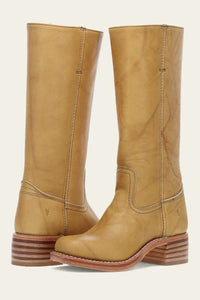 Manuela | Damen Kniehohe Blockabsatz Lederstiefel – Gelb