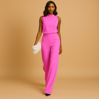 Marceline | Damen Ärmellos Stehkragen Weites Bein Jumpsuit – Rosa