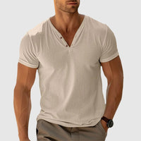RONALD - STRICK-T-SHIRT MIT KNÖPFEN – Beige