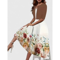 Melanie | Damen Florales Muster Midikleid mit Strickjacke – Braun