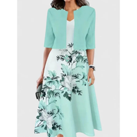 Melanie | Damen Florales Muster Midikleid mit Strickjacke – Grün