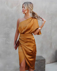 Marianne | Damen One Shoulder Midi Kleid – Orange