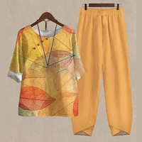 Lisanne | Damen Zweiteiler Set Schmetterlingsprint Hose – Orange