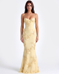 Marlene | Damen Besticktes Formelles Hochzeitsgast Kleid – Gelb