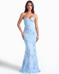 Marlene | Damen Besticktes Formelles Hochzeitsgast Kleid – Blau