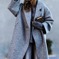 Marlene | Damen Lang Oversize Wollmantel – Grau