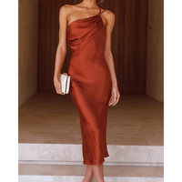 Marlene | Damen One-Shoulder Satin Abendkleid – Braun