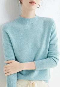 Marlene | Damen Weicher Stehkragen Kashmirpullover – Hellblau