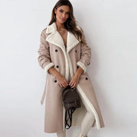 Martina | Damen Gefütterter Langer Knöpfen Mantel – Beige