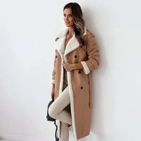 Martina | Damen Gefütterter Langer Knöpfen Mantel – Khaki
