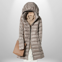 Martina | Damen Gesteppte Lange Kapuze Daunenjacke – Khaki