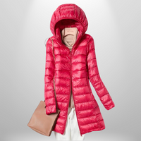 Martina | Damen Gesteppte Lange Kapuze Daunenjacke – Rot
