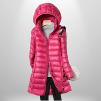 Martina | Damen Gesteppte Lange Kapuze Daunenjacke – Dunkelrot