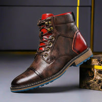 Mateo | Herren Zweifarbige Leder Stiefel – Braunrot