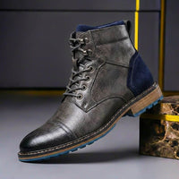 Mateo | Herren Zweifarbige Leder Stiefel – Graublau