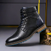 Mateo | Herren Zweifarbige Leder Stiefel – Obsidianschwarz
