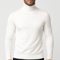 Matthias | Herren Klassischer Langärmliger Rollkragenpullover – Weiß