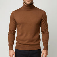 Matthias | Herren Klassischer Langärmliger Rollkragenpullover – Braun